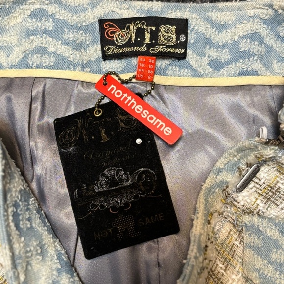 NWT NTS Sz 8 Tweed Houndstooth Lined Mini Skirt Pockets Blue Ivory Yellow - Picture 9 of 15